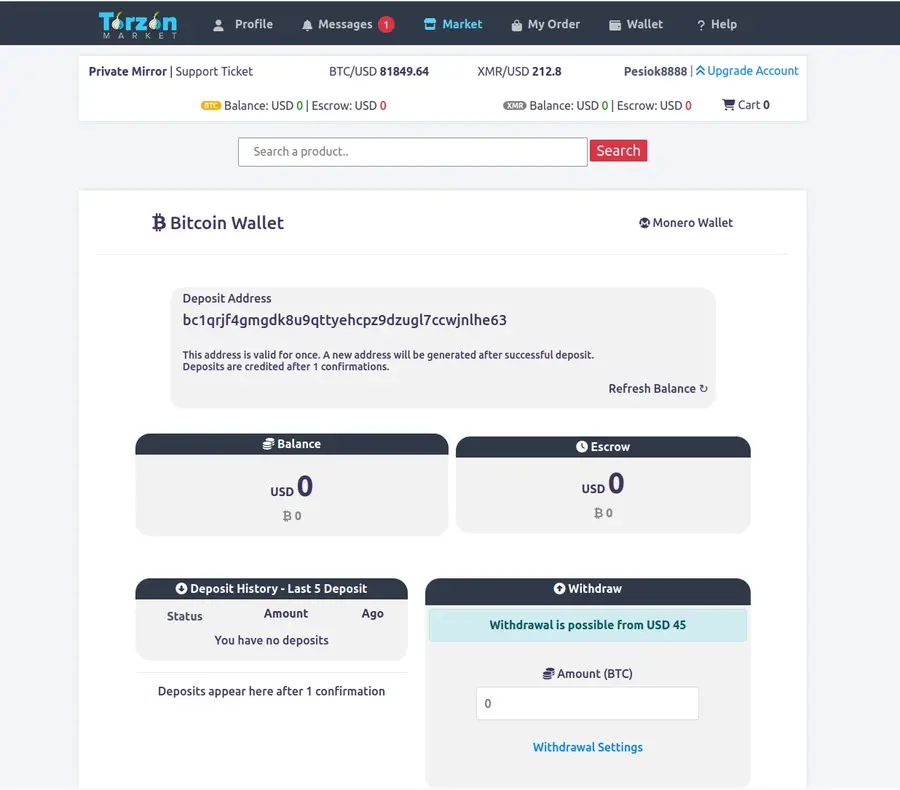 Torzon Monero Bitcoin payment wallet